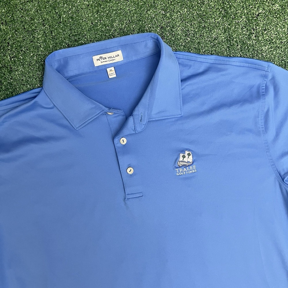 Peter Millar Summer Comfort Polo Shirt Mens XL Blue Tralee Golf Links Logo